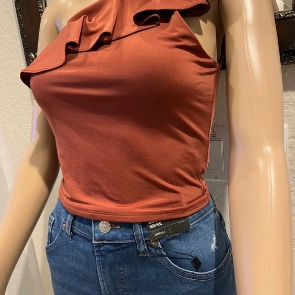 One-Shoulder Ruffle Top - Rust - Picture 3 of 5